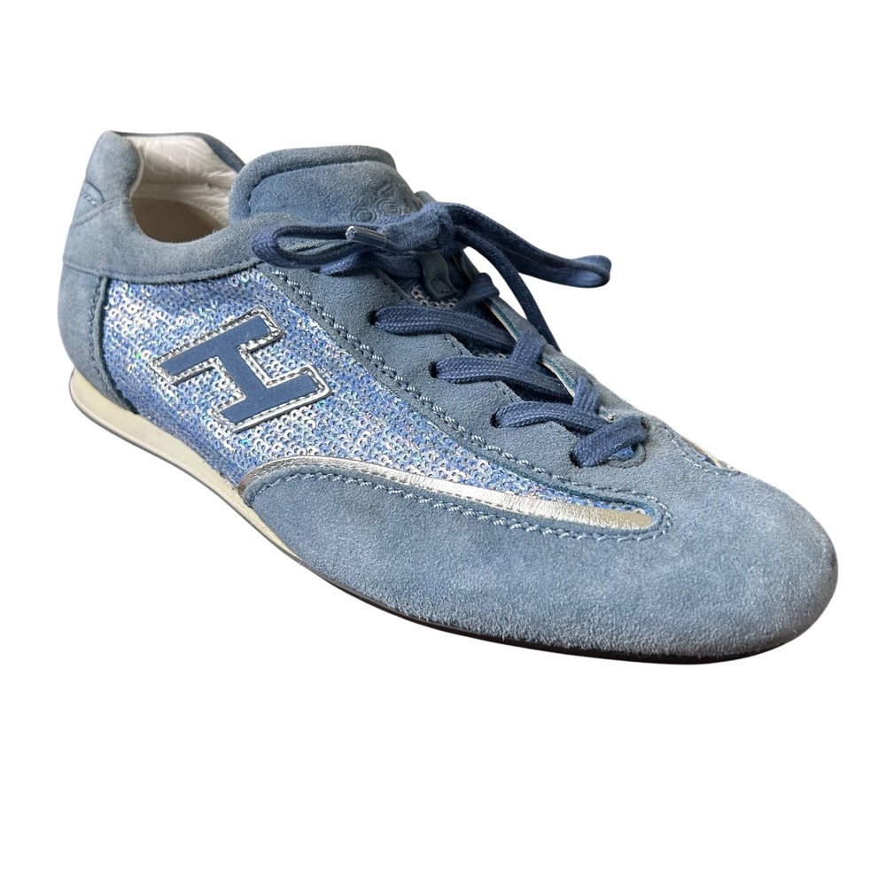 Hogan Sneakers Size 37 US 6.5 Olympia Z Interactive Light Blue Suede Sequin‎